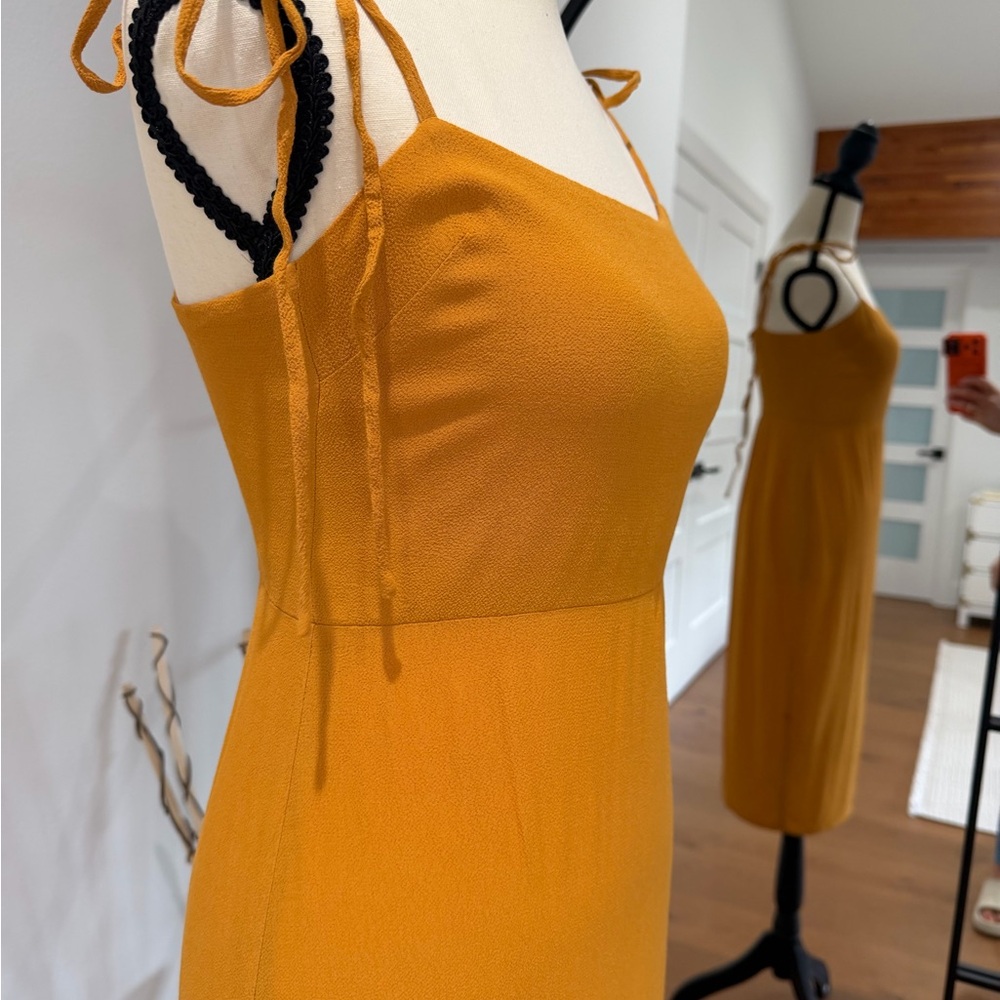 Reformation Mustard Tie-Shoulder Mid Dress - Picture 7 of 10